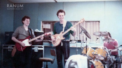 DéFilm rhythm section rehearsing in the Fælledvej Studio, 1985